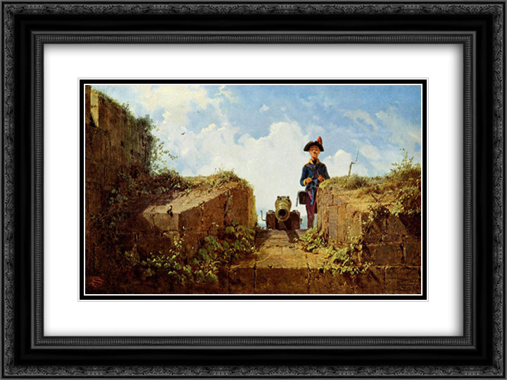 The knitting outpost 24x18 Black Ornate Wood Framed Art Print Poster with Double Matting by Spitzweg, Carl