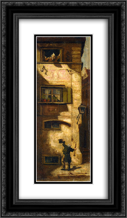 The Musical Beggar 14x24 Black Ornate Wood Framed Art Print Poster with Double Matting by Spitzweg, Carl