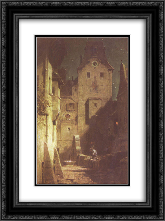 The night watchman has fallen asleep 18x24 Black Ornate Wood Framed Art Print Poster with Double Matting by Spitzweg, Carl