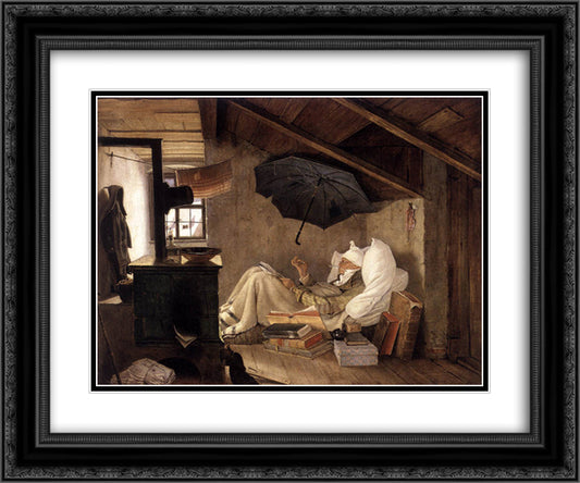 The Poor Poet 24x20 Black Ornate Wood Framed Art Print Poster with Double Matting by Spitzweg, Carl