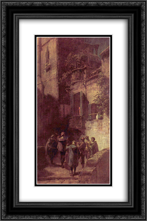 The serenade 16x24 Black Ornate Wood Framed Art Print Poster with Double Matting by Spitzweg, Carl