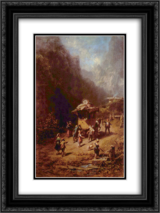 The stagecoach 18x24 Black Ornate Wood Framed Art Print Poster with Double Matting by Spitzweg, Carl