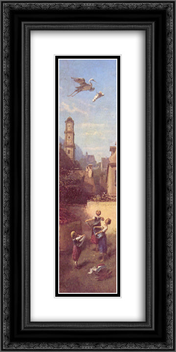 The stork 12x24 Black Ornate Wood Framed Art Print Poster with Double Matting by Spitzweg, Carl