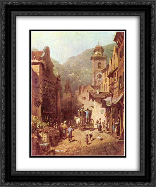 The visit of the father 20x24 Black Ornate Wood Framed Art Print Poster with Double Matting by Spitzweg, Carl