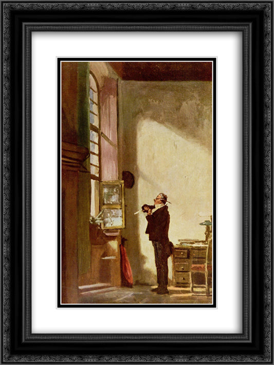 The Writer 18x24 Black Ornate Wood Framed Art Print Poster with Double Matting by Spitzweg, Carl