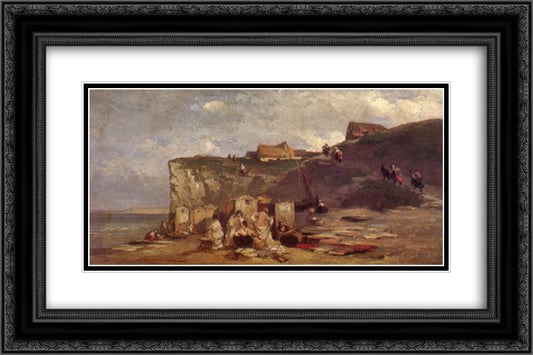 Women's bath in Dieppe 24x16 Black Ornate Wood Framed Art Print Poster with Double Matting by Spitzweg, Carl