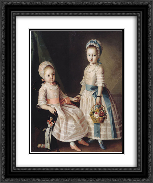 Portrait of Two Sisters 20x24 Black Ornate Wood Framed Art Print Poster with Double Matting by Christineck, Carl Ludwig