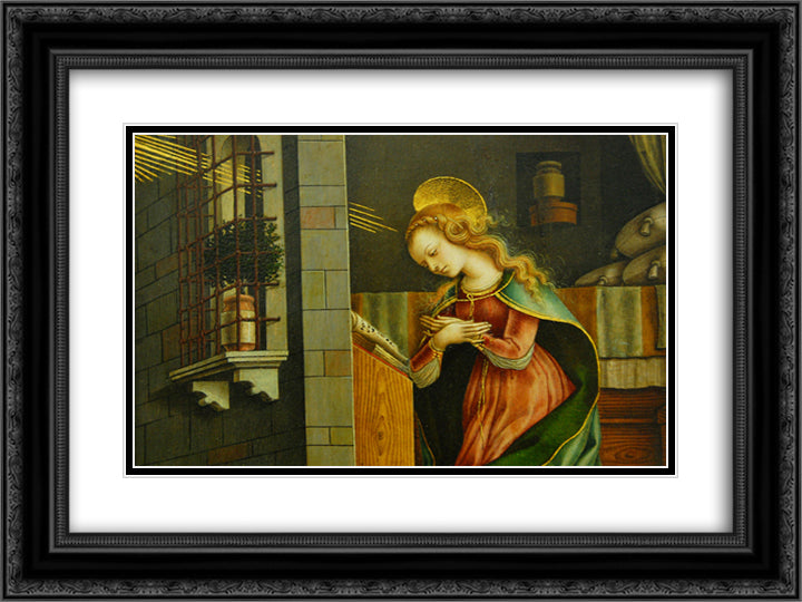 Annunciation 24x18 Black Ornate Wood Framed Art Print Poster with Double Matting by Crivelli, Carlo