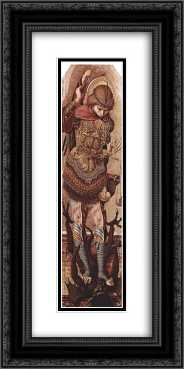 Archangel Michael 12x24 Black Ornate Wood Framed Art Print Poster with Double Matting by Crivelli, Carlo