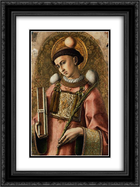 Depiction of Saint Saintephen 18x24 Black Ornate Wood Framed Art Print Poster with Double Matting by Crivelli, Carlo