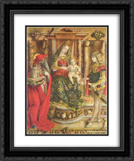 Enthroned Madonna, Saint Jerome, and St. Sebastian 20x24 Black Ornate Wood Framed Art Print Poster with Double Matting by Crivelli, Carlo