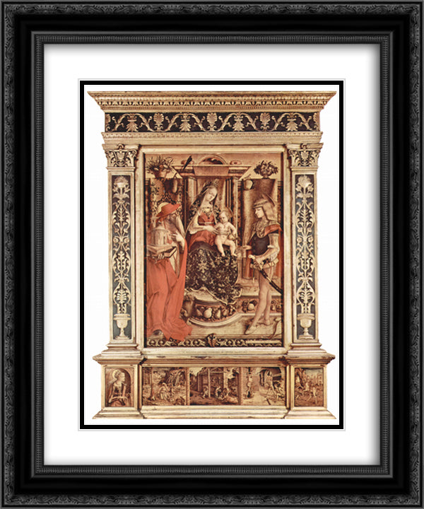 Enthroned Madonna, St. Jerome and St. Sebastian 20x24 Black Ornate Wood Framed Art Print Poster with Double Matting by Crivelli, Carlo