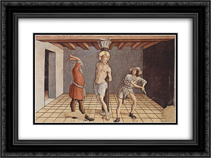 Flagellation of Christ 24x18 Black Ornate Wood Framed Art Print Poster with Double Matting by Crivelli, Carlo