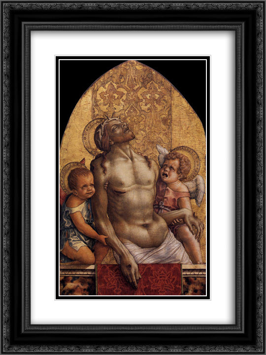 Pieta 18x24 Black Ornate Wood Framed Art Print Poster with Double Matting by Crivelli, Carlo