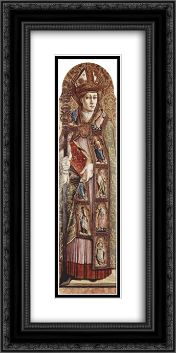 Saint Emidius 12x24 Black Ornate Wood Framed Art Print Poster with Double Matting by Crivelli, Carlo