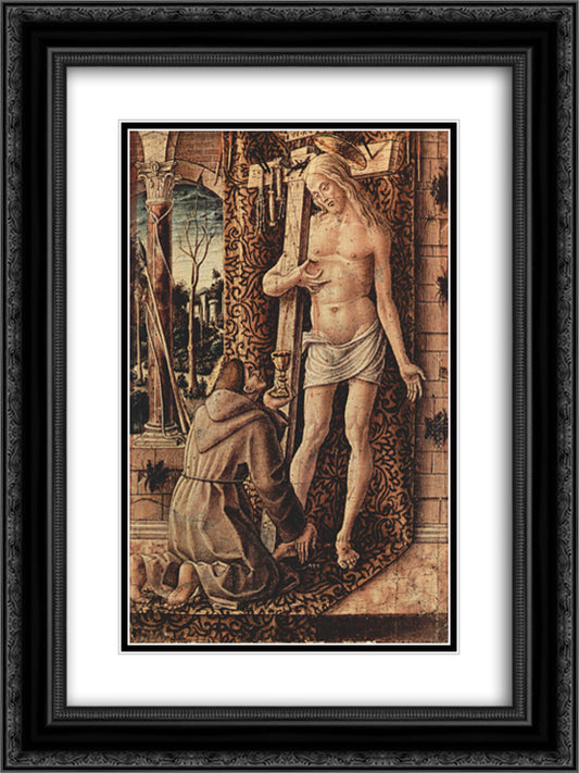 Saint Francis of Assisi catches the blood of Christ from the wounds 18x24 Black Ornate Wood Framed Art Print Poster with Double Matting by Crivelli, Carlo