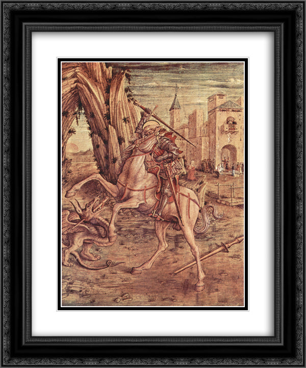 Saint George and the dragon 20x24 Black Ornate Wood Framed Art Print Poster with Double Matting by Crivelli, Carlo