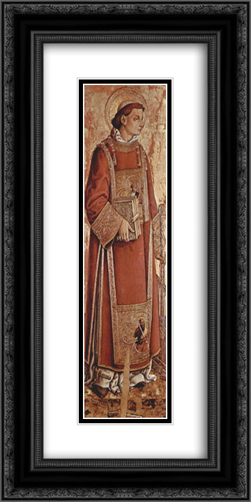 Saint Laurenzius 12x24 Black Ornate Wood Framed Art Print Poster with Double Matting by Crivelli, Carlo