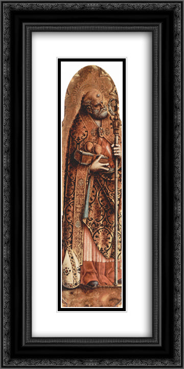 Saint Nicolas 12x24 Black Ornate Wood Framed Art Print Poster with Double Matting by Crivelli, Carlo