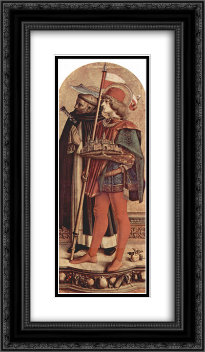 Saint Peter Martyr and Saint Venetianus of Camerino 14x24 Black Ornate Wood Framed Art Print Poster with Double Matting by Crivelli, Carlo