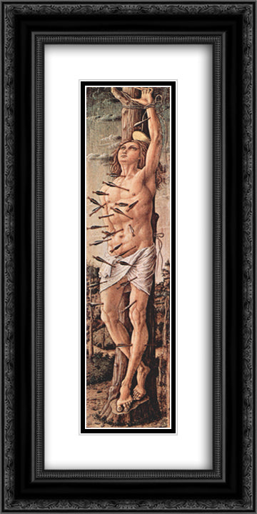 Saint Sebastian 12x24 Black Ornate Wood Framed Art Print Poster with Double Matting by Crivelli, Carlo