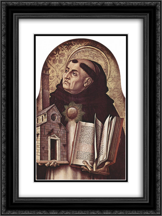 Saint Thomas Aquinas 18x24 Black Ornate Wood Framed Art Print Poster with Double Matting by Crivelli, Carlo