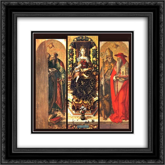 The central panels of the polyptych 20x20 Black Ornate Wood Framed Art Print Poster with Double Matting by Crivelli, Carlo