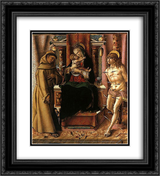 The Virgin and Child with Saints Francis and Sebastian 20x22 Black Ornate Wood Framed Art Print Poster with Double Matting by Crivelli, Carlo