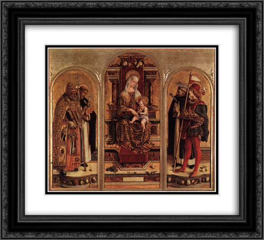 Triptych of Camerino 22x20 Black Ornate Wood Framed Art Print Poster with Double Matting by Crivelli, Carlo