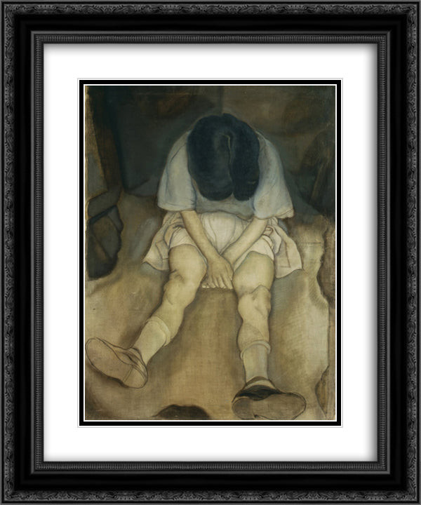 A sad girl 20x24 Black Ornate Wood Framed Art Print Poster with Double Matting by Tejada, Carlos Saenz de