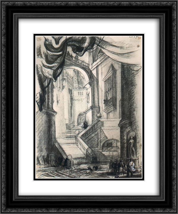 Don Juan Tenorio. Seville Street 20x24 Black Ornate Wood Framed Art Print Poster with Double Matting by Tejada, Carlos Saenz de