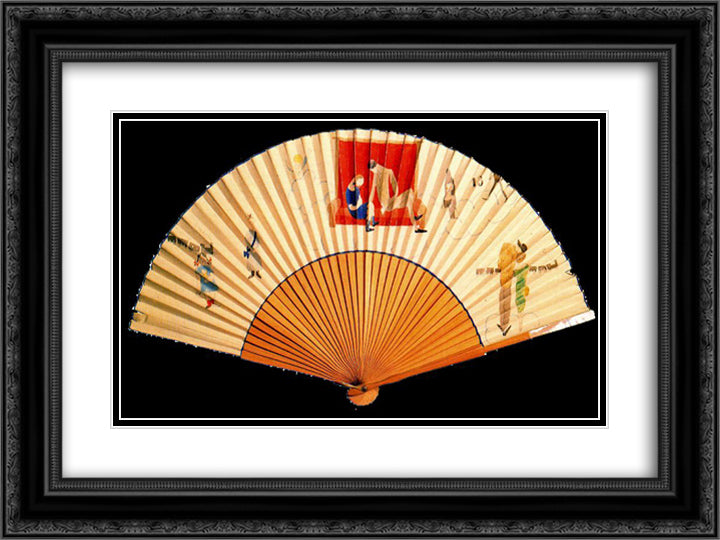 Fan painted by the artist in Paris 24x18 Black Ornate Wood Framed Art Print Poster with Double Matting by Tejada, Carlos Saenz de