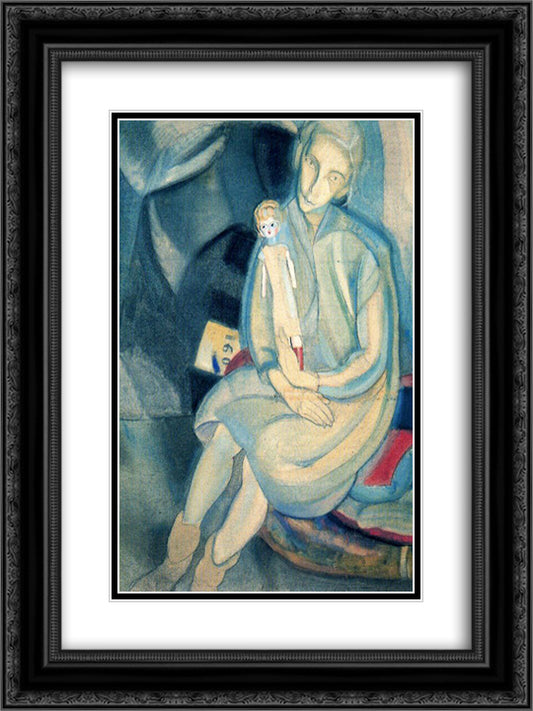 Girl With Doll 18x24 Black Ornate Wood Framed Art Print Poster with Double Matting by Tejada, Carlos Saenz de