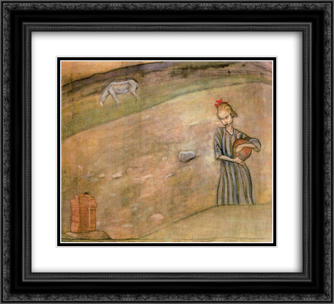 Girl with horse 22x20 Black Ornate Wood Framed Art Print Poster with Double Matting by Tejada, Carlos Saenz de