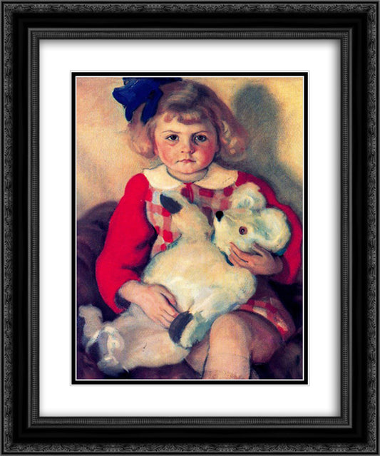 Girl with teddy bear 20x24 Black Ornate Wood Framed Art Print Poster with Double Matting by Tejada, Carlos Saenz de