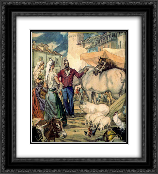 Market in La Cuesta de San Vicente - Vitoria 20x22 Black Ornate Wood Framed Art Print Poster with Double Matting by Tejada, Carlos Saenz de