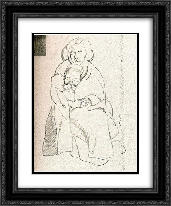 Mother and child 20x24 Black Ornate Wood Framed Art Print Poster with Double Matting by Tejada, Carlos Saenz de