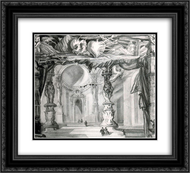 Sketch of Curtain For The Representation Of Don Juan Tenorio Treatal In Theater 22x20 Black Ornate Wood Framed Art Print Poster with Double Matting by Tejada, Carlos Saenz de