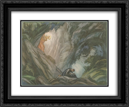 The Life of St. Ignatius Loyola. Plate 2. Ignatius writes the Spiritual Exercises in the cave at Manresa. Art Print by Carlos Saenz de Tejada 20x24 Black Ornate Wood Framed Art Print Poster with Double Matting by Tejada, Carlos Saenz de