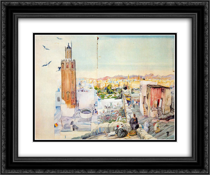 Visit of Tetuan from the terrace of Khalifa 24x20 Black Ornate Wood Framed Art Print Poster with Double Matting by Tejada, Carlos Saenz de