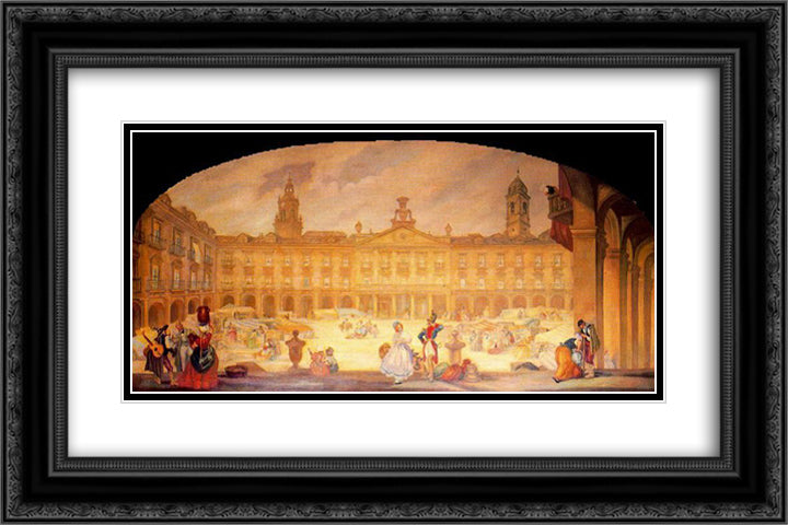 Vitoria 1850 24x16 Black Ornate Wood Framed Art Print Poster with Double Matting by Tejada, Carlos Saenz de