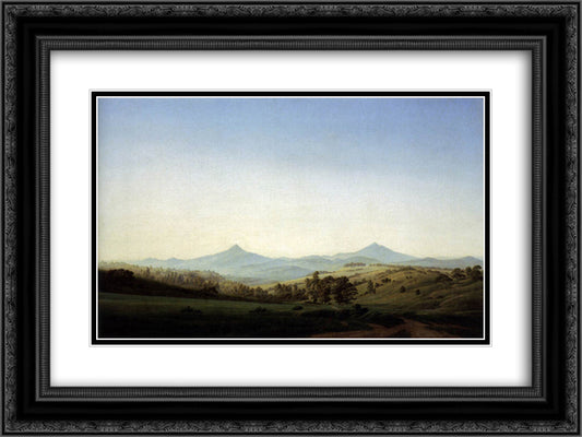 Bohemian Landscape with Mount Milleschauer 24x18 Black Ornate Wood Framed Art Print Poster with Double Matting by Friedrich, Caspar David