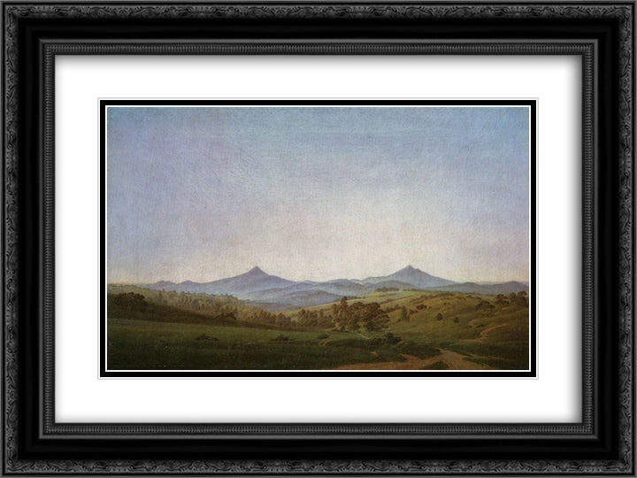 Bohemian Landscape with Mount Millsheauer 24x18 Black Ornate Wood Framed Art Print Poster with Double Matting by Friedrich, Caspar David