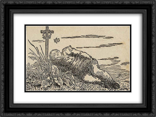 Boy sleeping on a grave 24x18 Black Ornate Wood Framed Art Print Poster with Double Matting by Friedrich, Caspar David