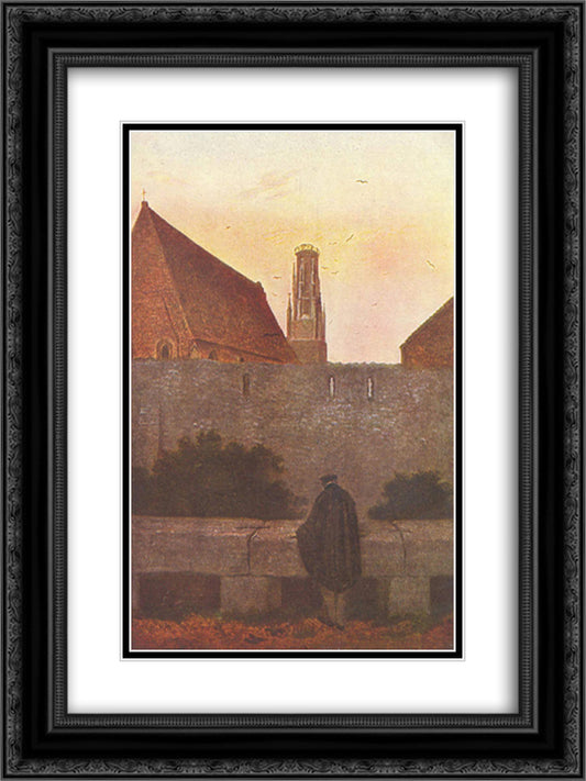 By the townwall 18x24 Black Ornate Wood Framed Art Print Poster with Double Matting by Friedrich, Caspar David