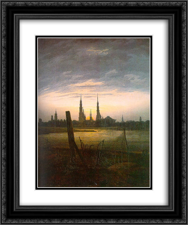 City at Moonrise 20x24 Black Ornate Wood Framed Art Print Poster with Double Matting by Friedrich, Caspar David