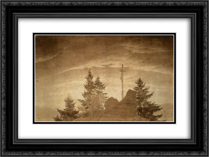 Cross in the Mountains 24x18 Black Ornate Wood Framed Art Print Poster with Double Matting by Friedrich, Caspar David