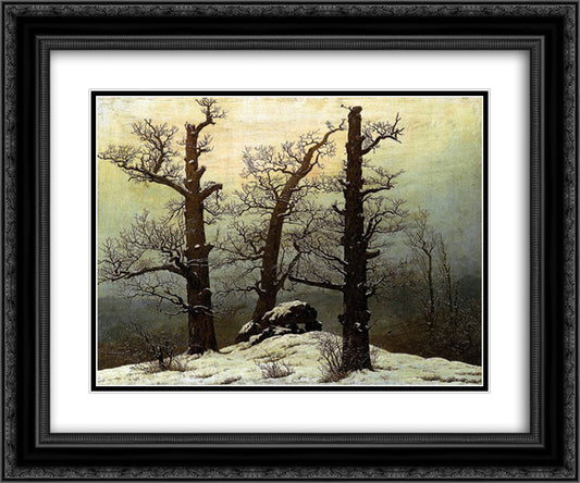 Dolmen in snow 24x20 Black Ornate Wood Framed Art Print Poster with Double Matting by Friedrich, Caspar David