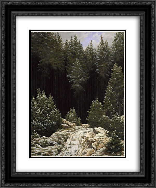 Early snow 20x24 Black Ornate Wood Framed Art Print Poster with Double Matting by Friedrich, Caspar David