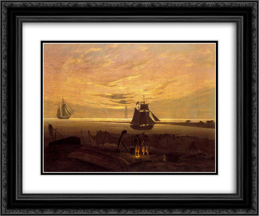 Evening on the Baltic Sea 24x20 Black Ornate Wood Framed Art Print Poster with Double Matting by Friedrich, Caspar David